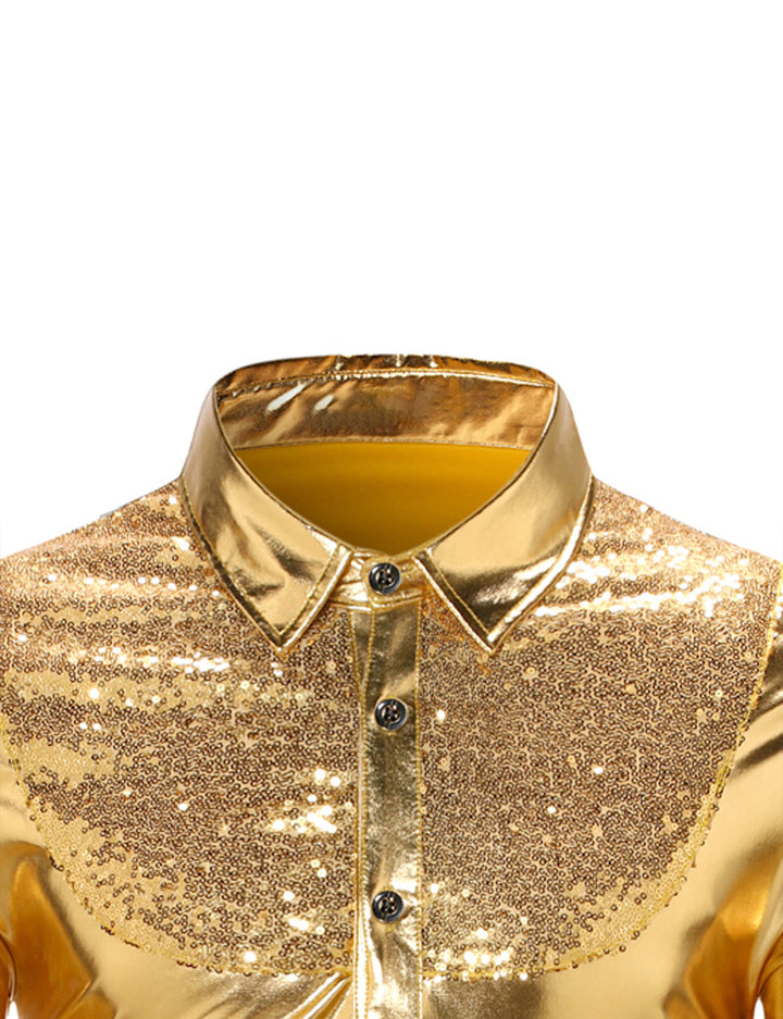 Costume de smoking boutonné brillant de luxe pour hommes, chemise de soirée à manches longues