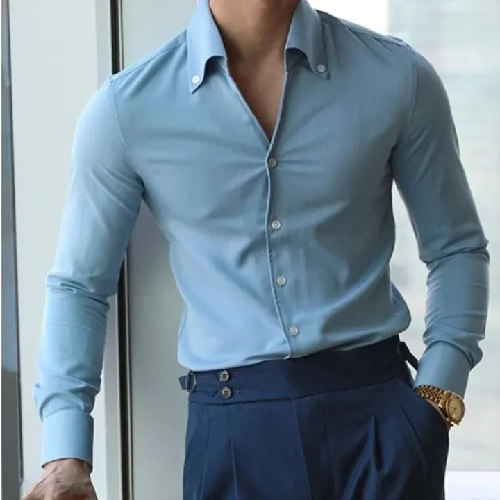 La Chemise à Boutons pour Hommes Redfield avec Col Italien — Bleu Clair