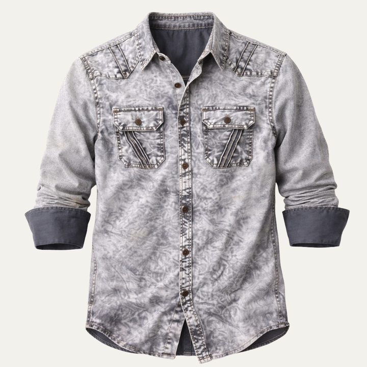 La Chemise en Denim Vintage Tie Dye Grise Clair pour Homme Fairbrook