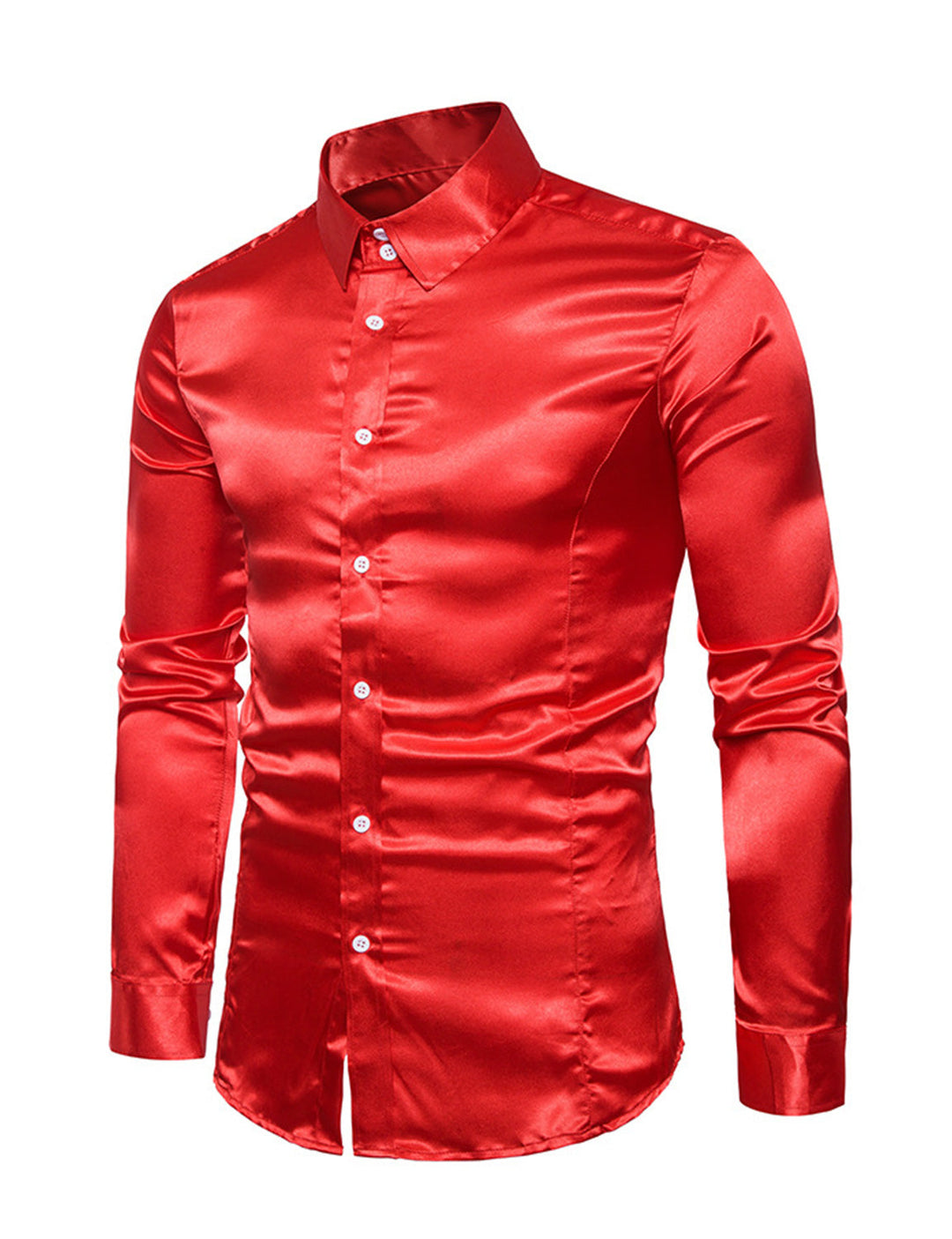 Chemise de soirée à manches longues en satin lisse boutonné pour homme