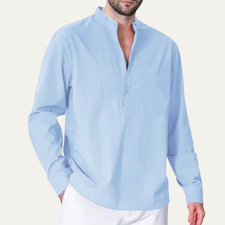 La chemise à col mandarin en coton et lin pour hommes Pinebrook Ridge