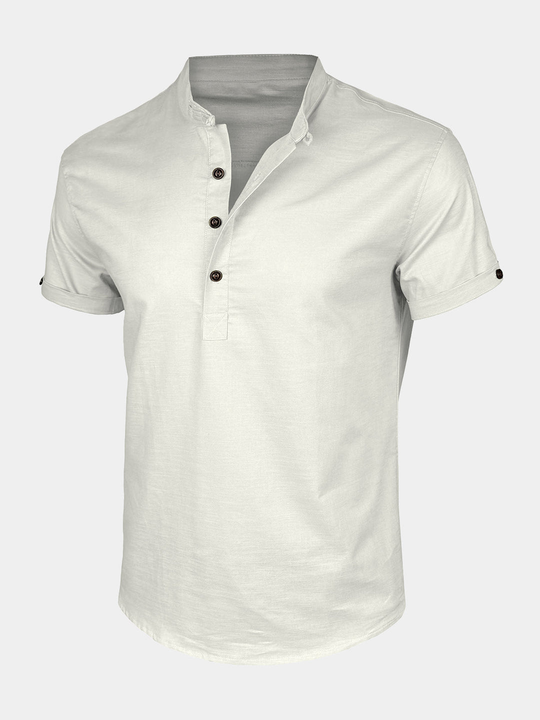 Chemise Homme Henley en Coton et Lin à Col Mao Manches Courtes