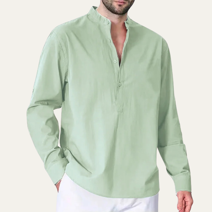 La chemise à col mandarin en coton et lin pour hommes Pinebrook Ridge