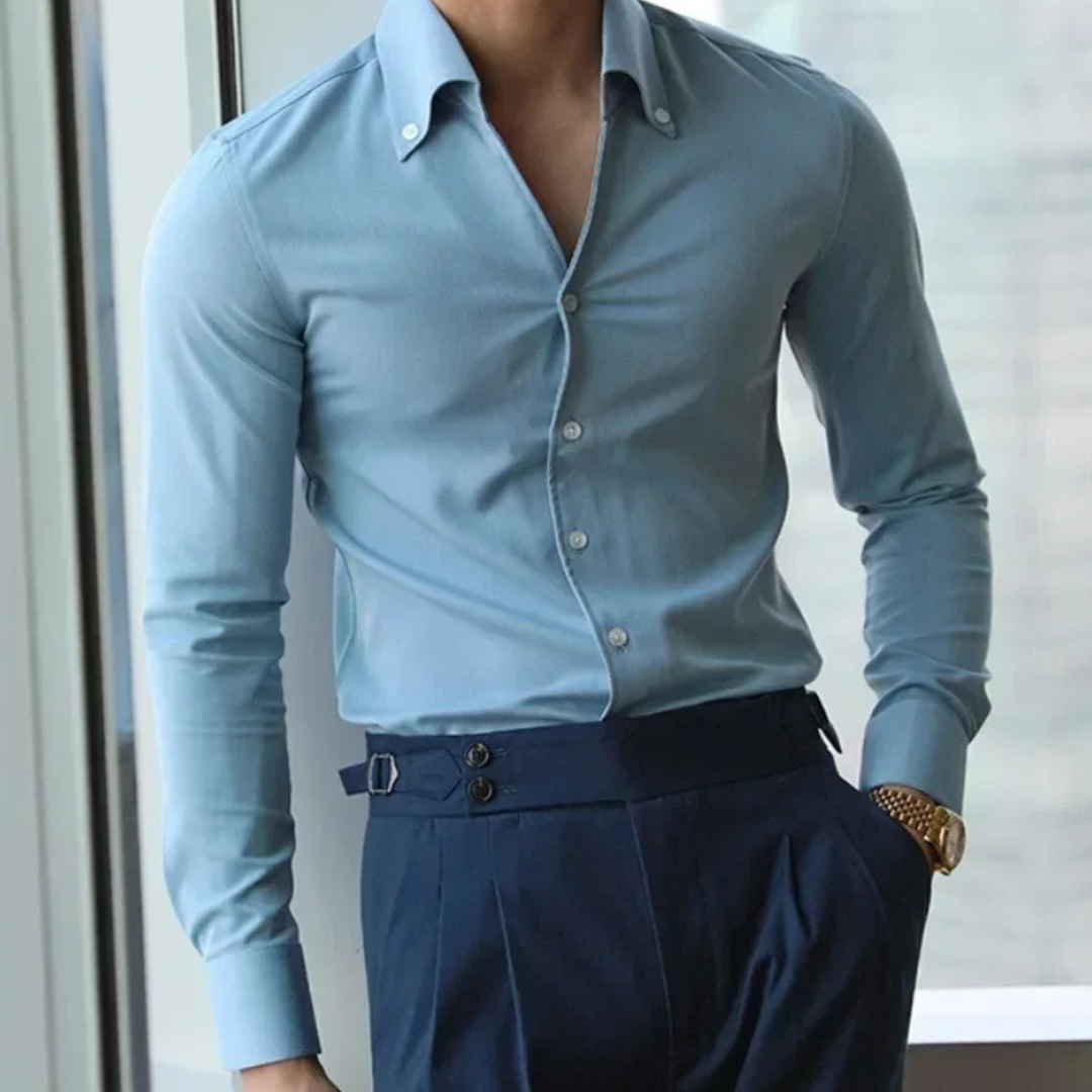La Chemise à Boutons pour Hommes Redfield avec Col Italien — Bleu Clair