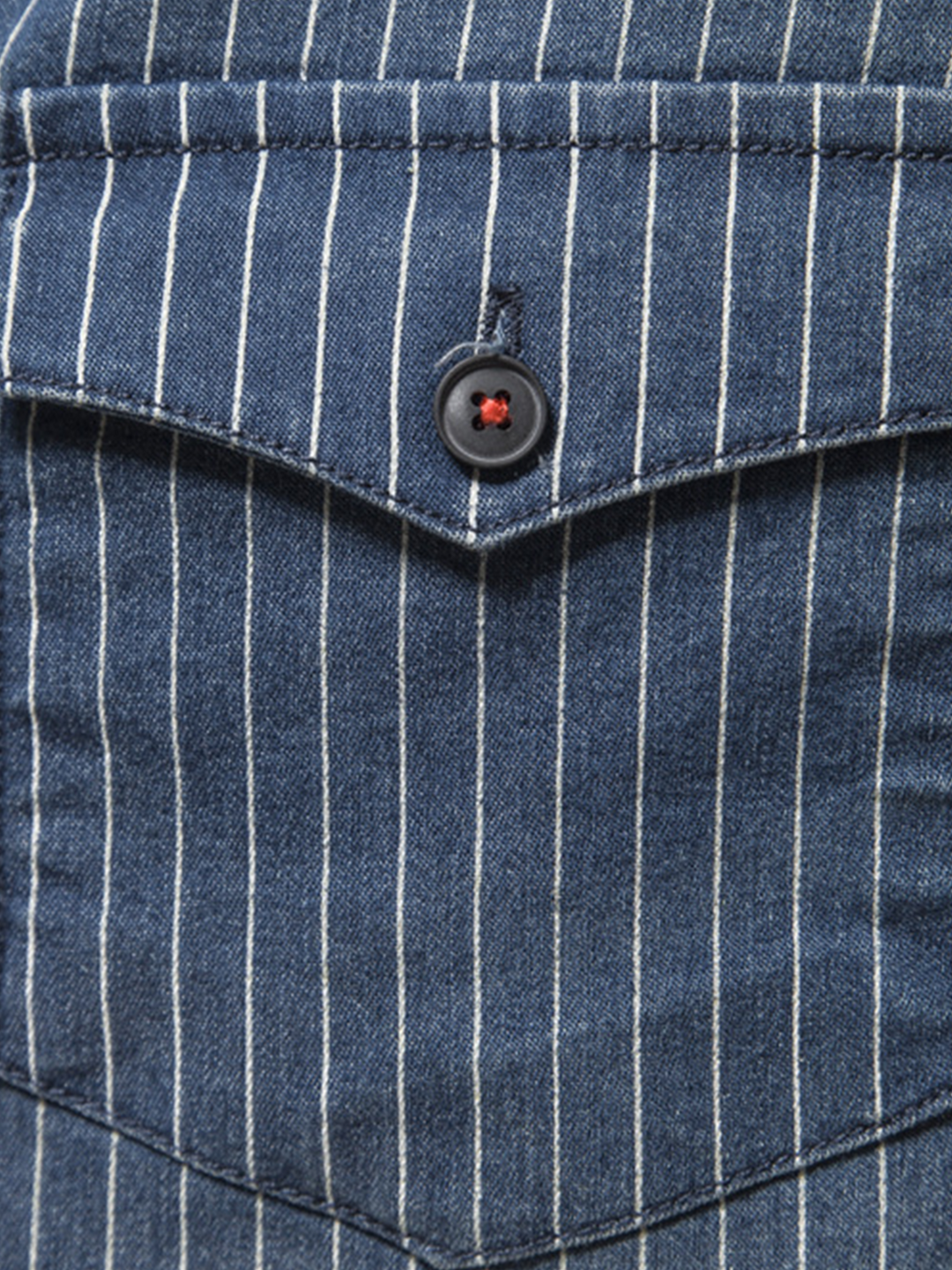 Chemise à manches longues en coton vintage avec poche à rayures en denim pour hommes