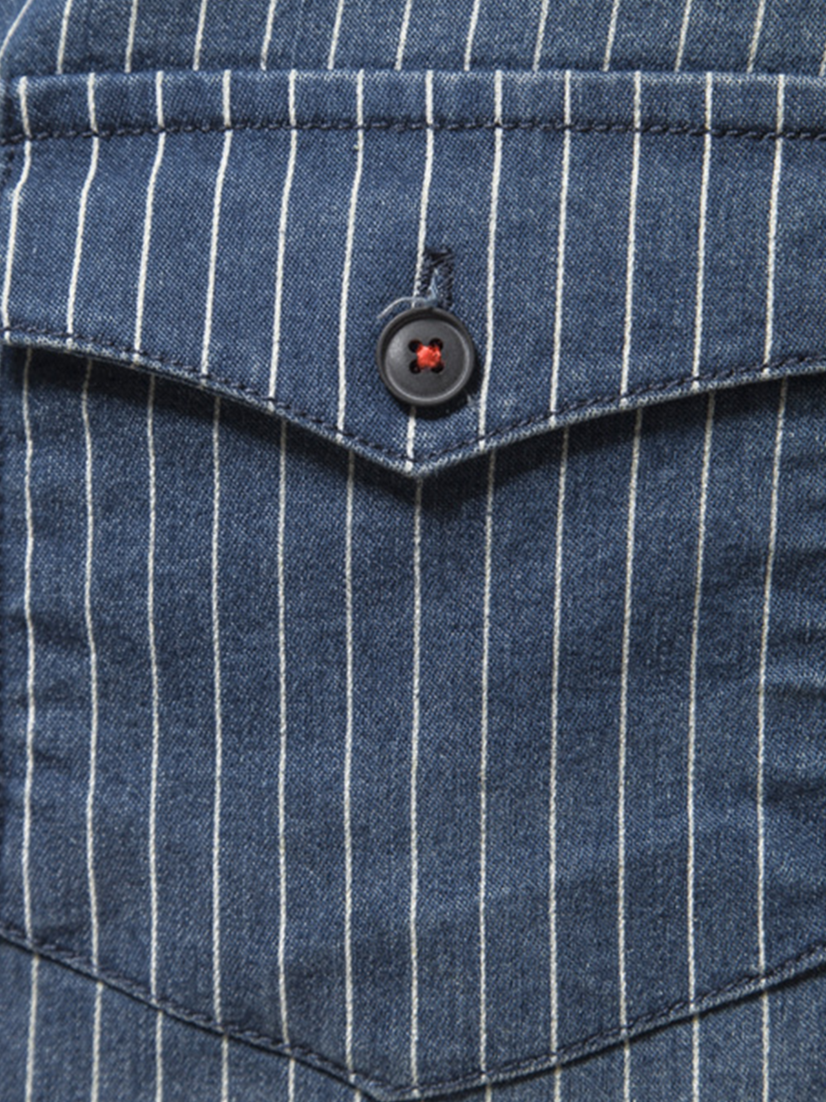 Chemise à manches longues en coton vintage avec poche à rayures en denim pour hommes