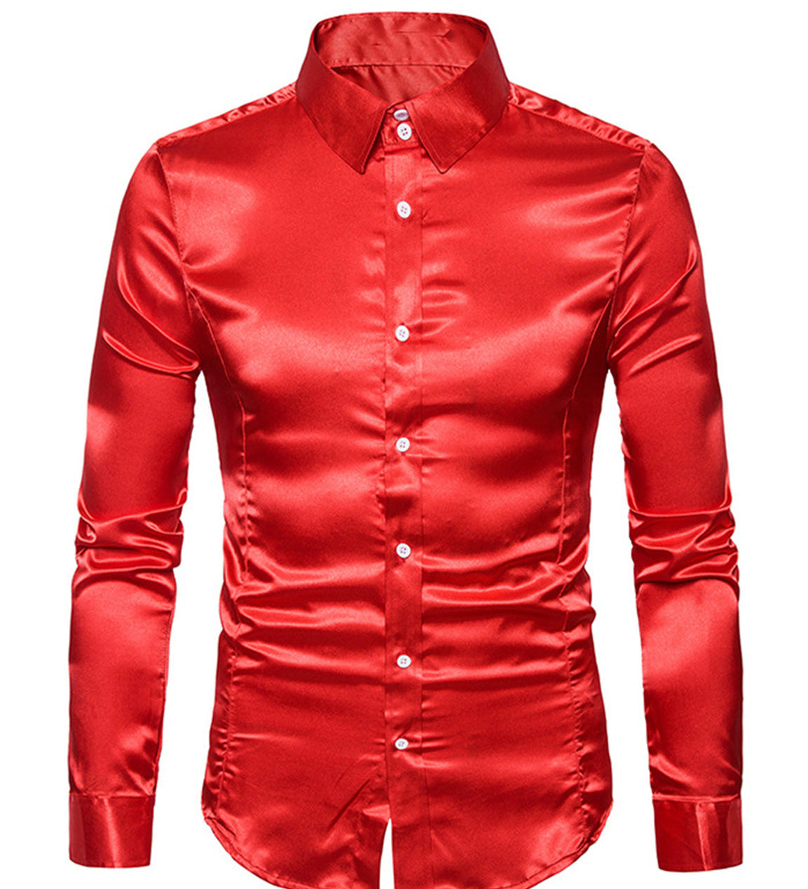 Chemise de soirée à manches longues en satin lisse boutonné pour homme