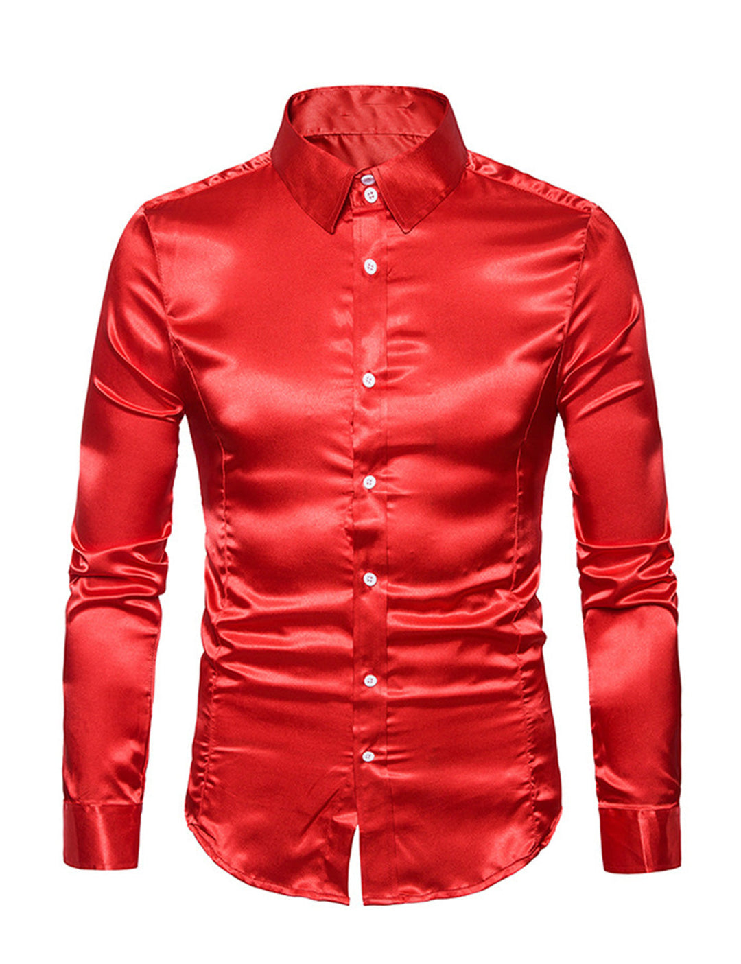 Chemise de soirée à manches longues en satin lisse boutonné pour homme