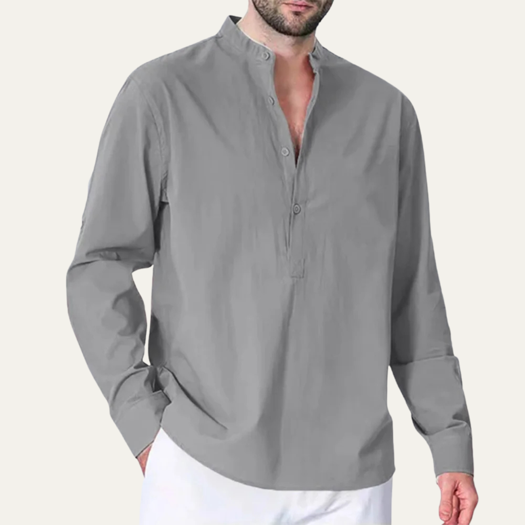 La chemise à col mandarin en coton et lin pour hommes Pinebrook Ridge