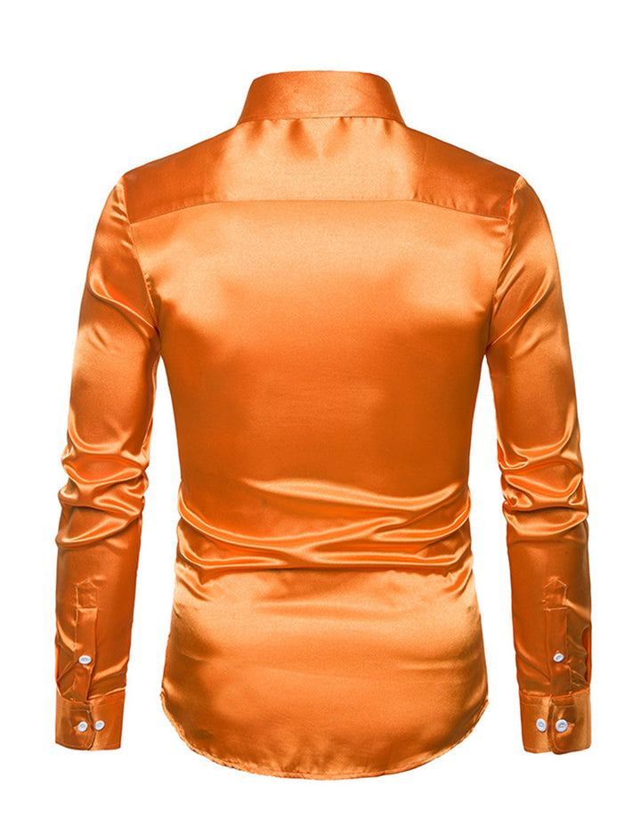 Chemise de soirée à manches longues en satin lisse boutonnée pour homme