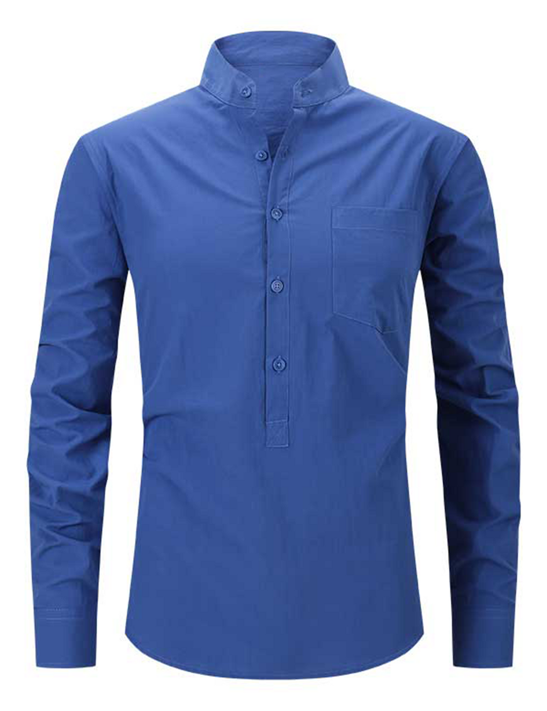 Chemise décontractée à manches longues et col Henley en coton pour hommes, couleur unie, avec poches