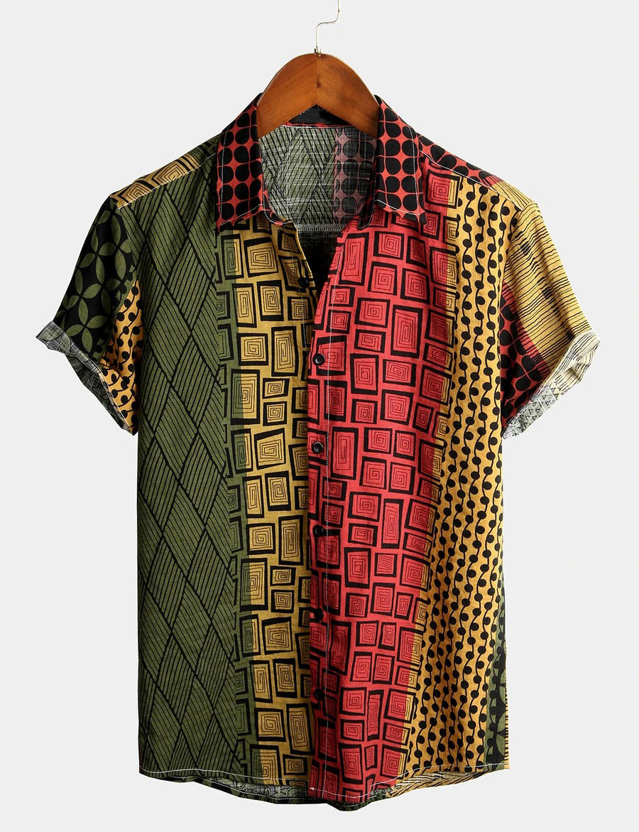 chemise d'homme en pur coton à imprimé style de vacances hawaïennes