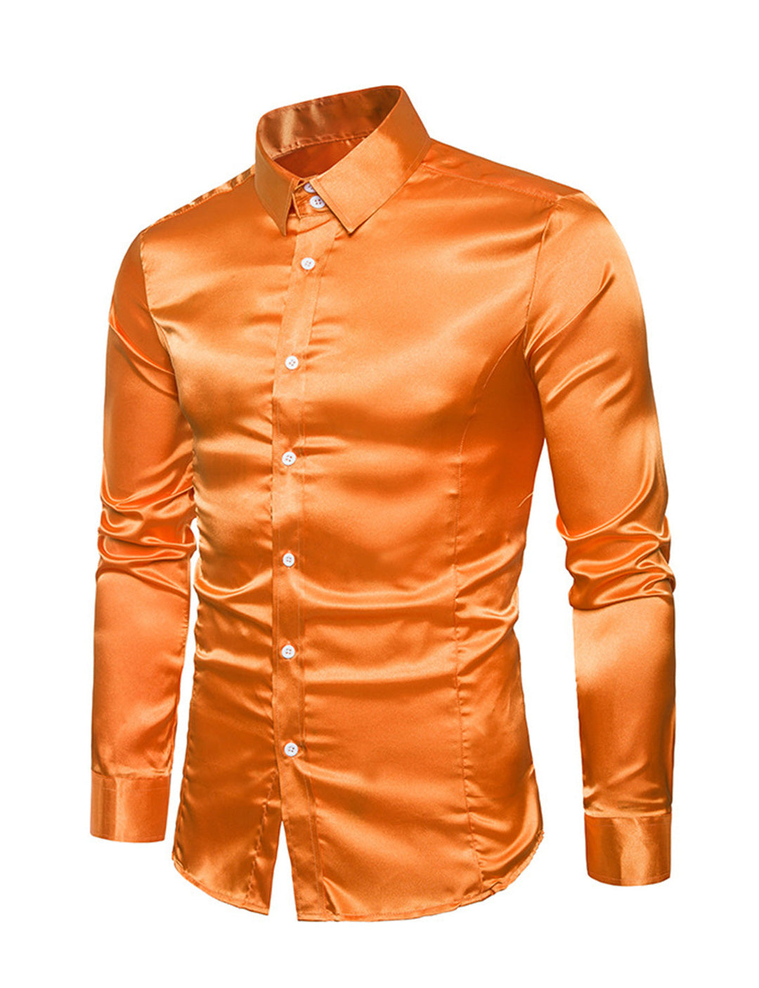 Chemise de soirée à manches longues en satin lisse boutonnée pour homme