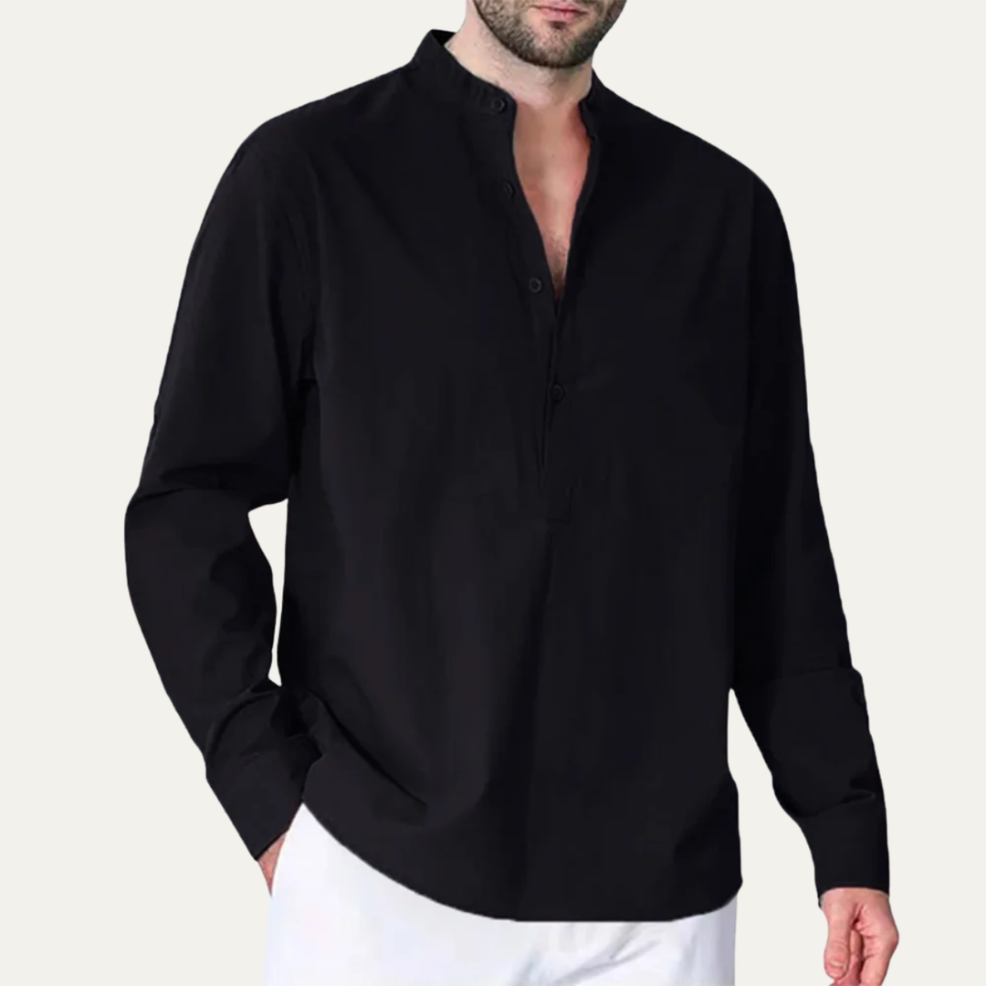 La chemise à col mandarin en coton et lin pour hommes Pinebrook Ridge