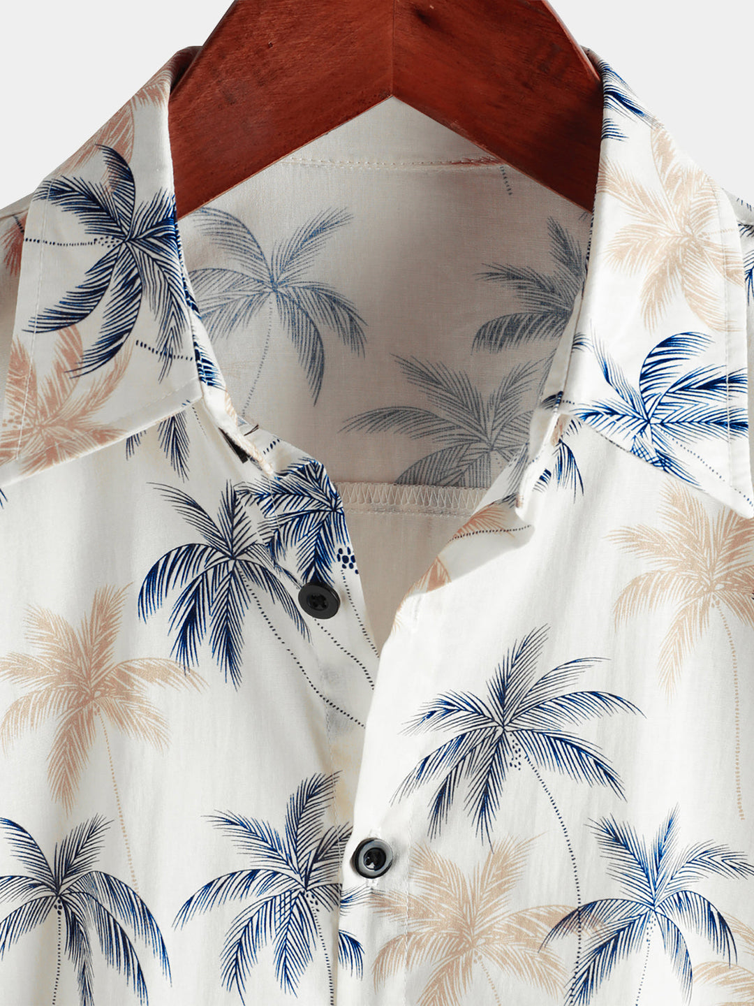 Chemises de plage à boutons à manches courtes pour hommes 100 % coton à motif palmier hawaïen