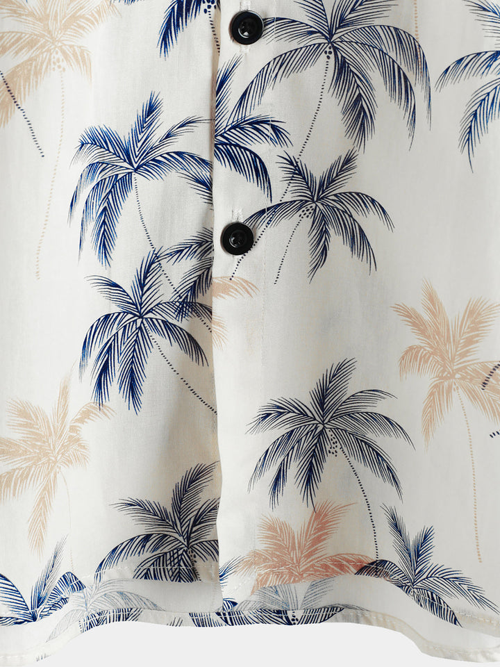 Chemises de plage à boutons à manches courtes pour hommes 100 % coton à motif palmier hawaïen