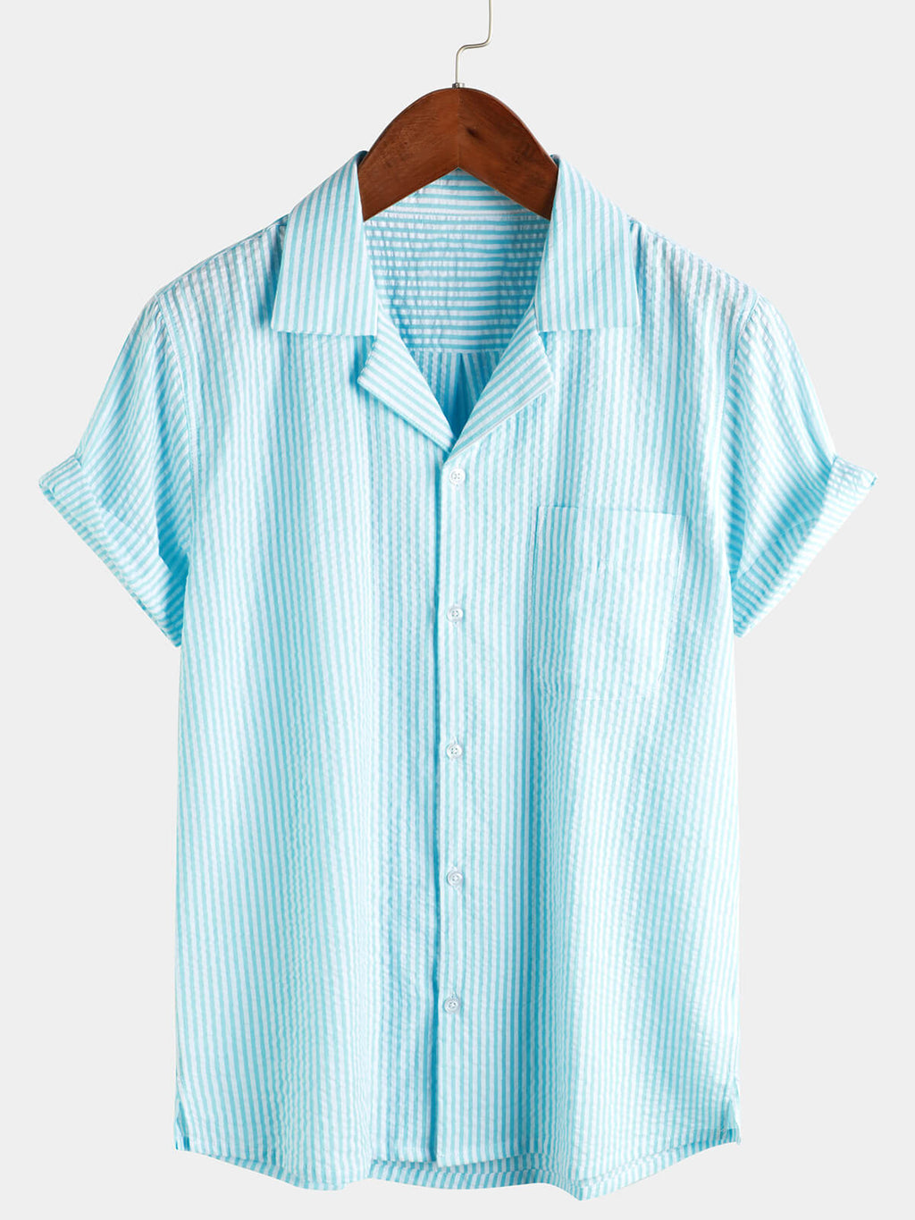 Chemise boutonnée décontractée à manches courtes pour homme 100 % coton avec poche d'été
