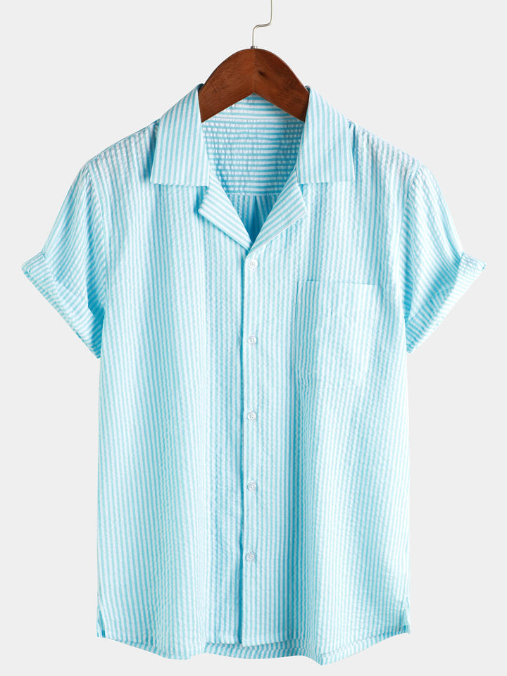 Chemise boutonnée décontractée à manches courtes pour homme 100 % coton avec poche d&