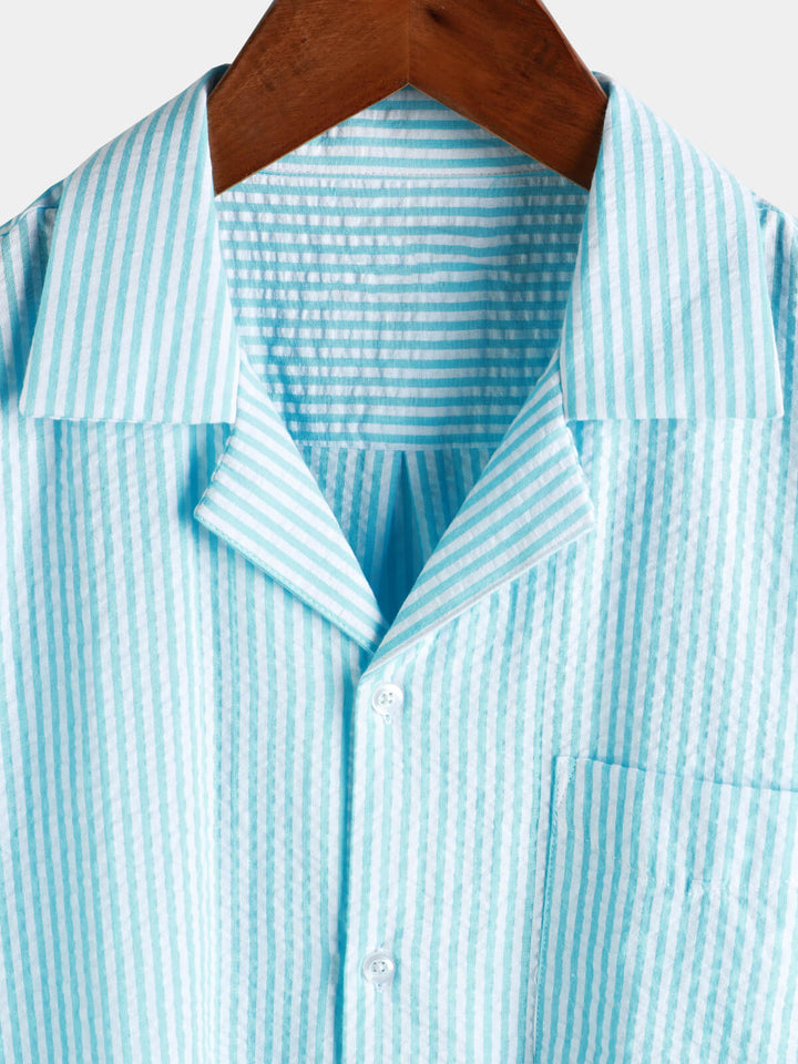 Chemise boutonnée décontractée à manches courtes pour homme 100 % coton avec poche d&