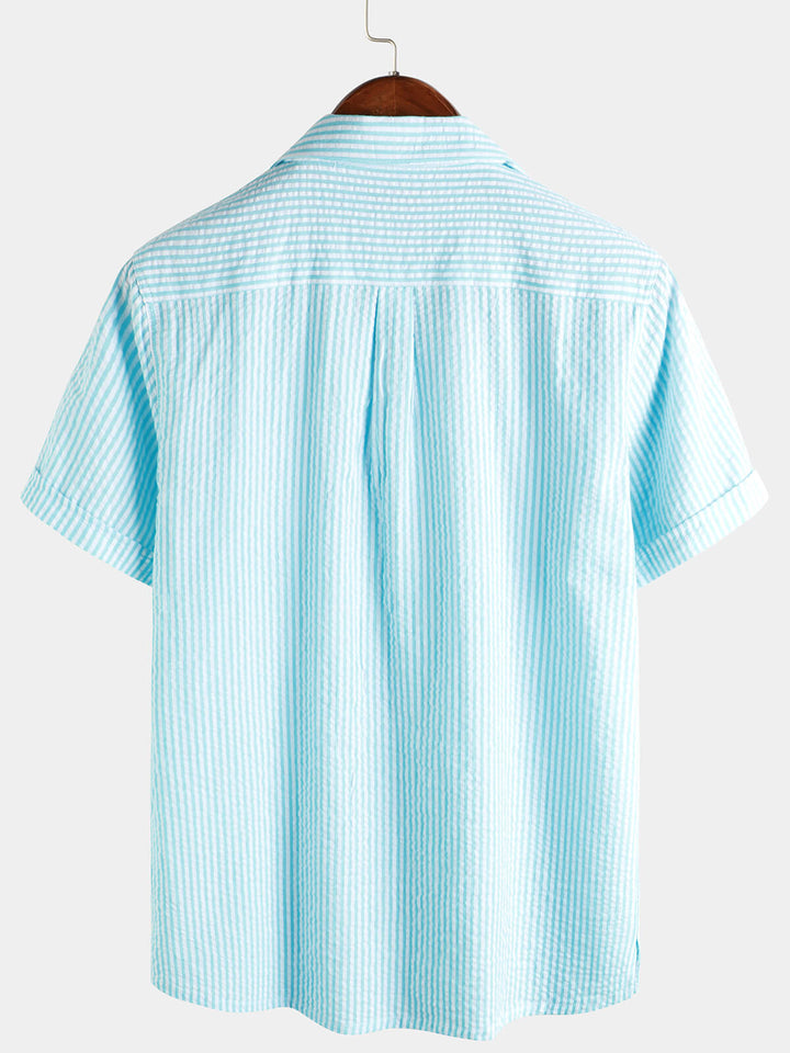Chemise boutonnée décontractée à manches courtes pour homme 100 % coton avec poche d&