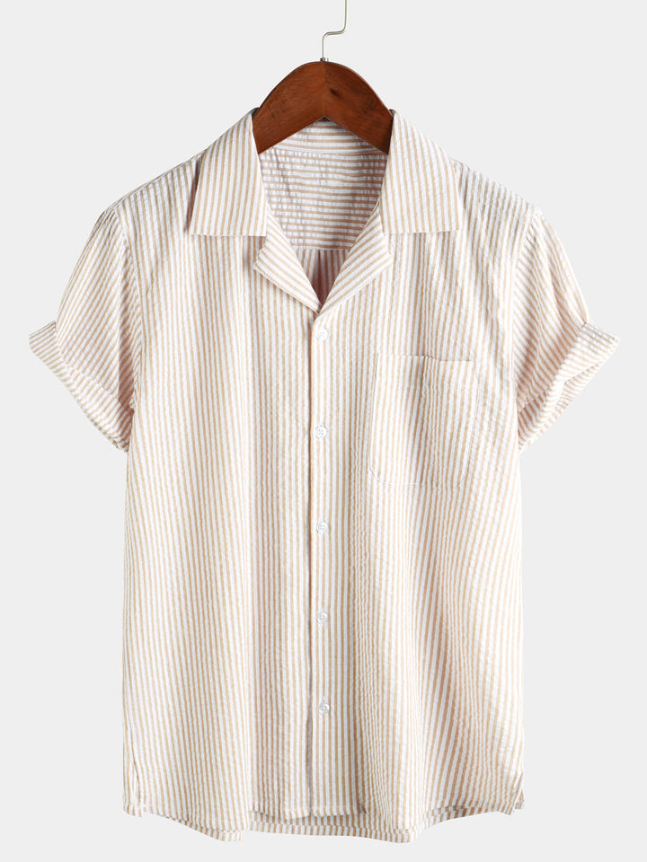 Chemise boutonnée décontractée à manches courtes pour homme 100 % coton avec poche d&