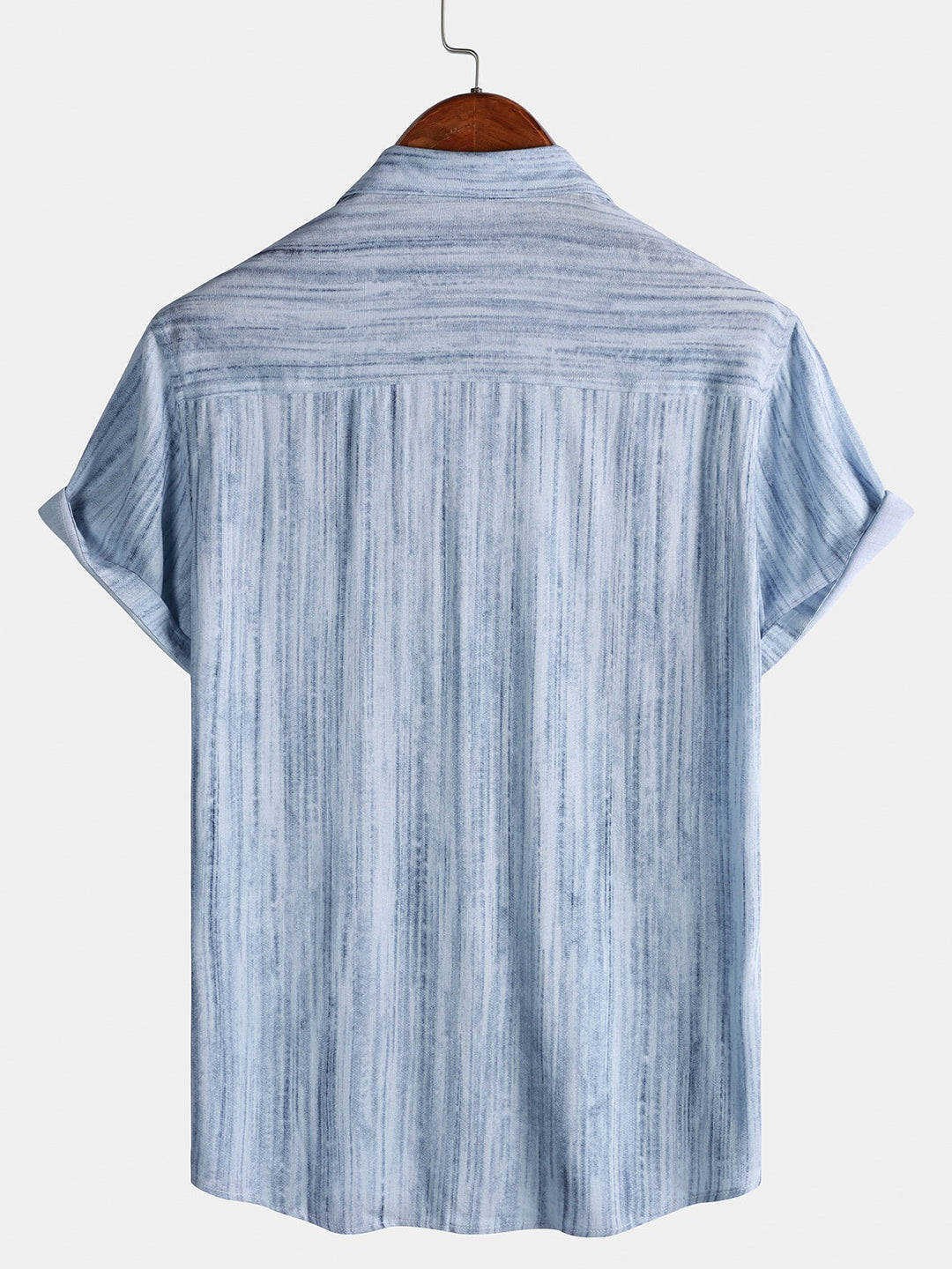 Chemise Homme Bleu Clair à Rayures Respirante Décontractée d’Été Manches Courtes