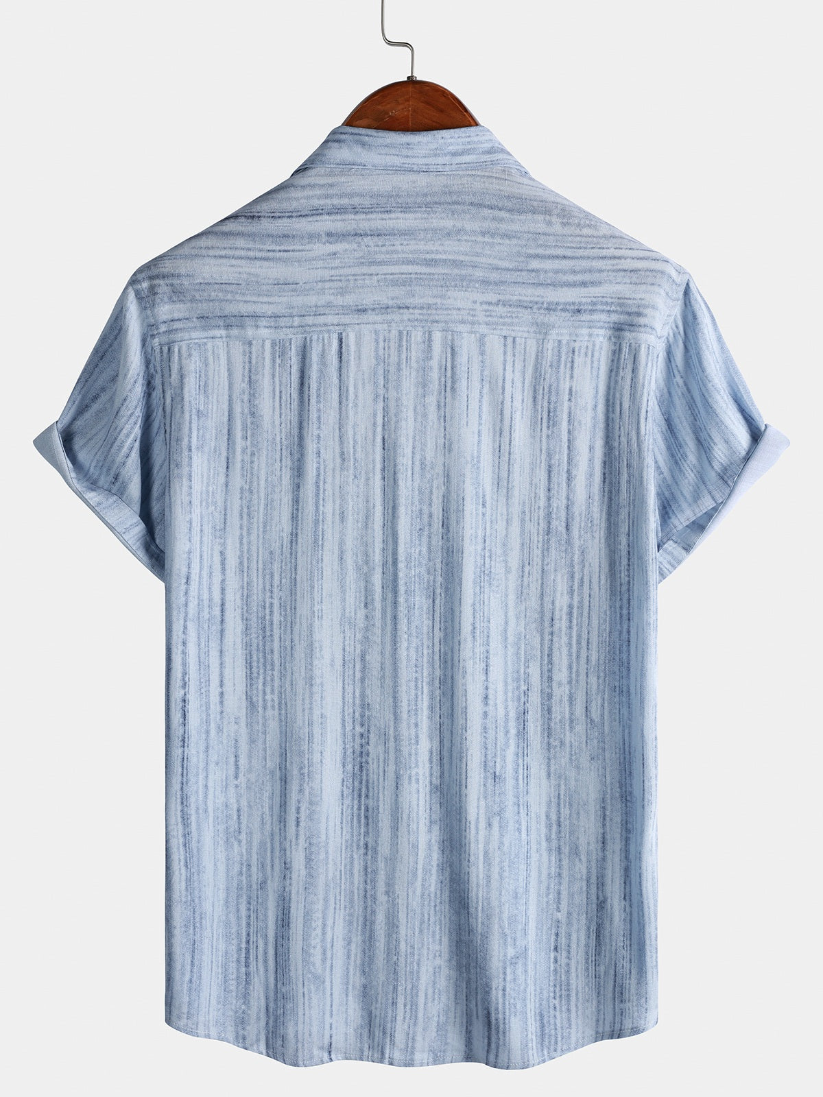 Chemise Homme Bleu Clair à Rayures Respirante Décontractée d’Été Manches Courtes