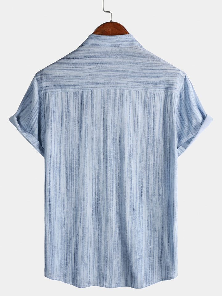 Chemise Homme Bleu Clair à Rayures Respirante Décontractée d’Été Manches Courtes