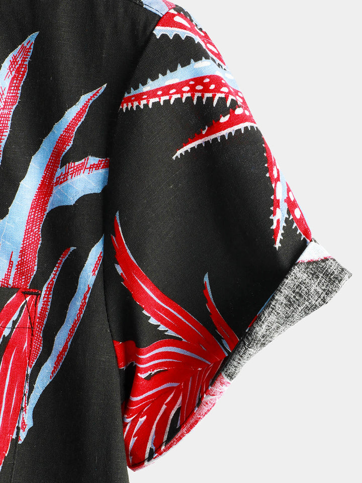Chemise hawaïenne à manches courtes à imprimé de plantes tropicales pour hommes