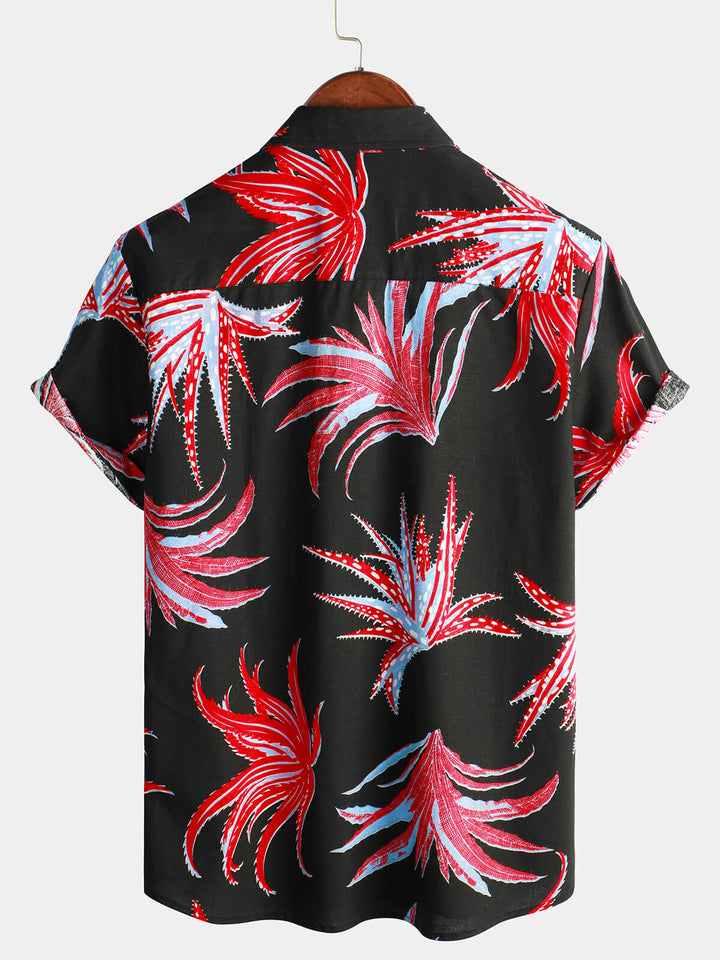 Chemise hawaïenne à manches courtes à imprimé de plantes tropicales pour hommes