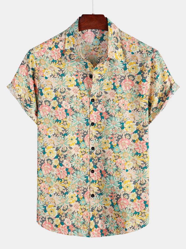 Chemise à manches courtes en coton fleuri pour homme