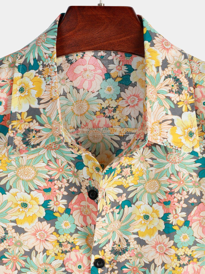 Chemise à manches courtes en coton fleuri pour homme