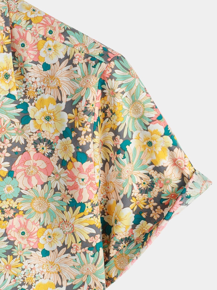 Chemise à manches courtes en coton fleuri pour homme