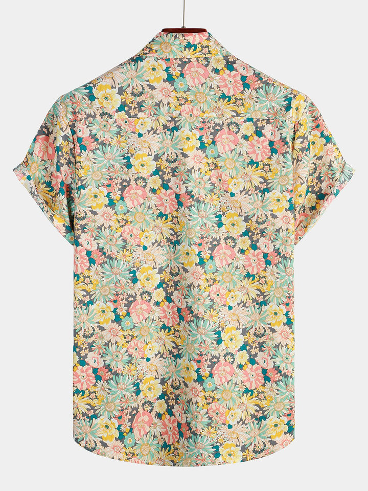 Chemise à manches courtes en coton fleuri pour homme