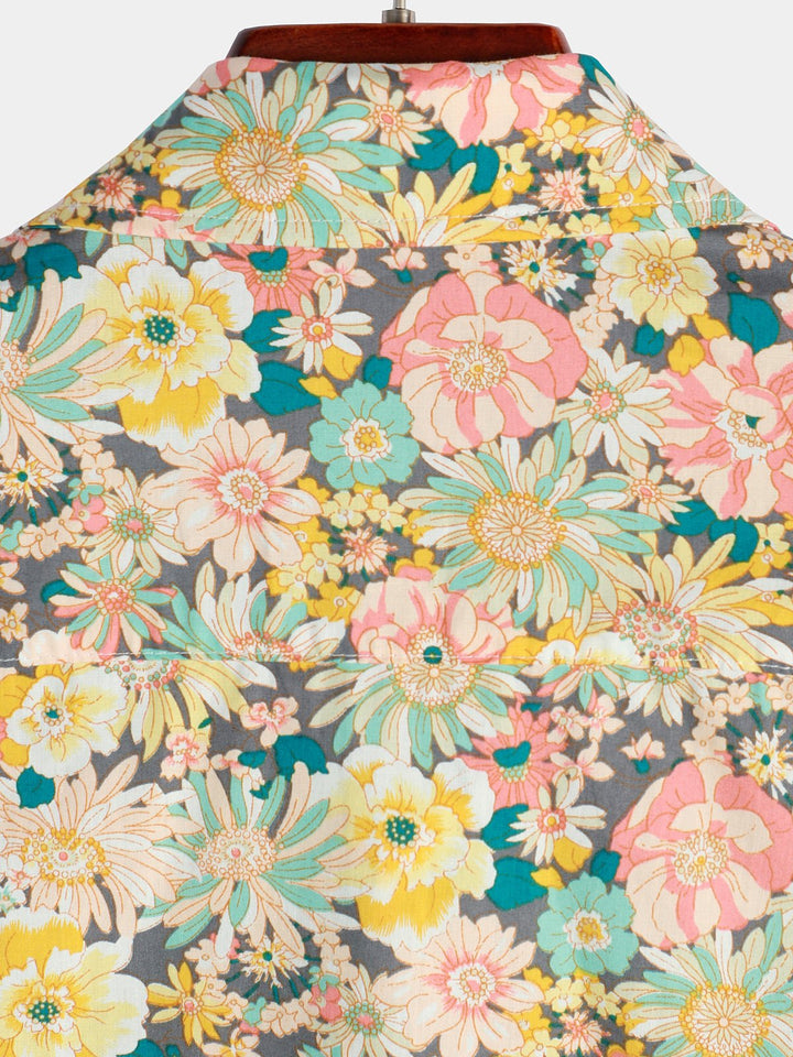 Chemise à manches courtes en coton fleuri pour homme