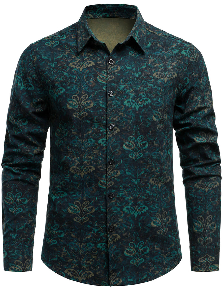 Chemise boutonnée décontractée à manches longues et imprimé abstrait rétro pour hommes