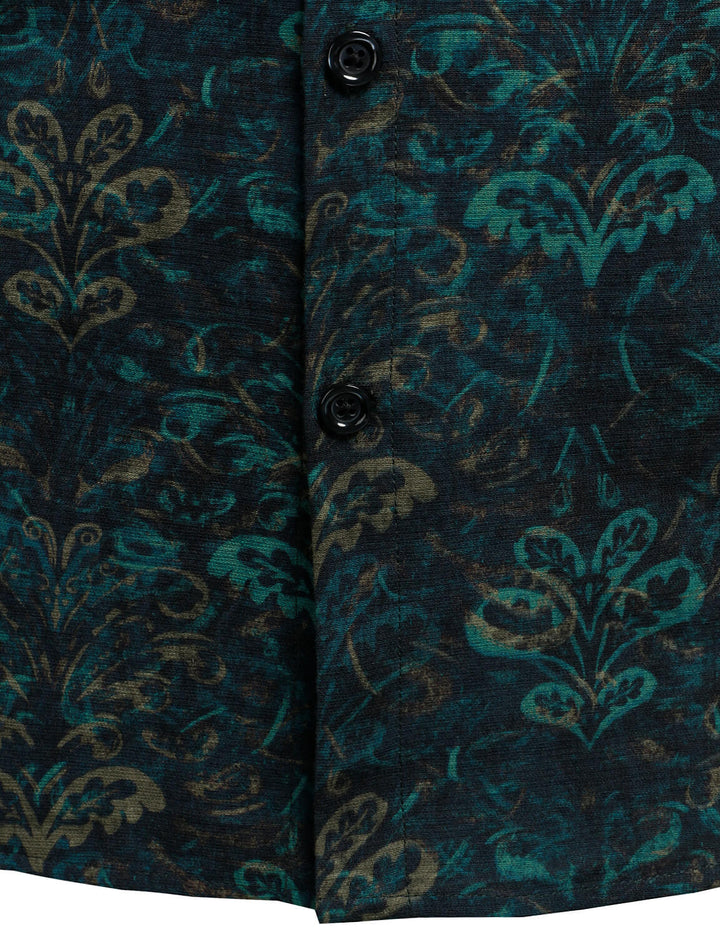 Chemise boutonnée décontractée à manches longues et imprimé abstrait rétro pour hommes