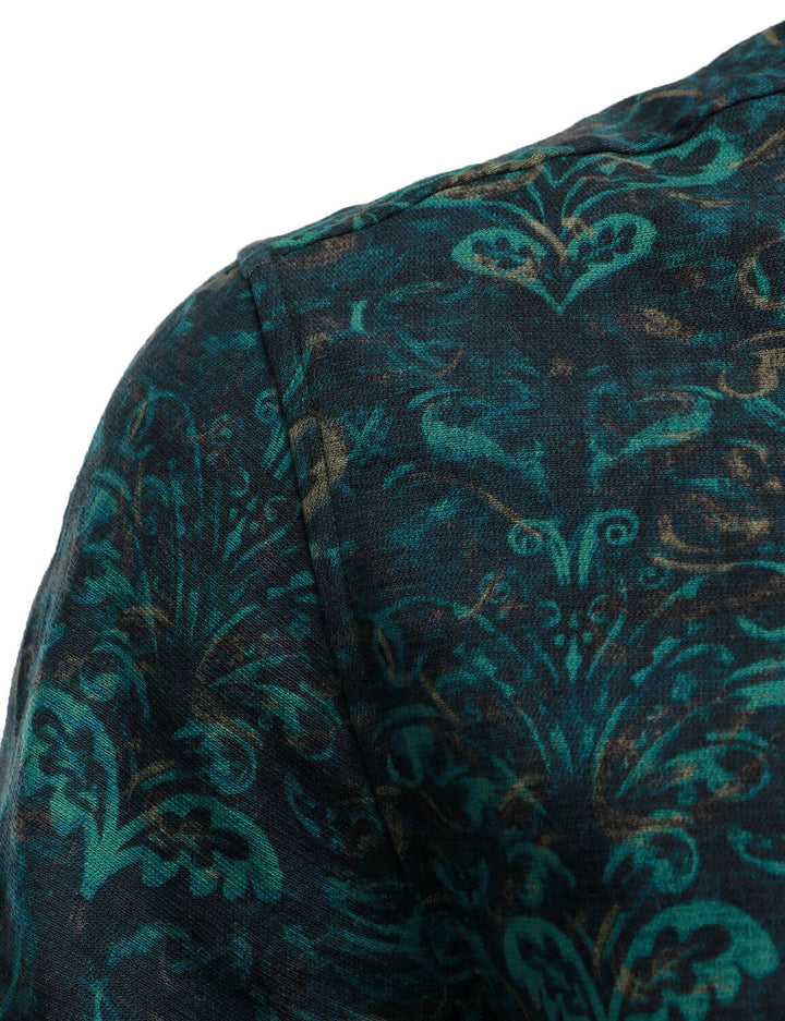Chemise boutonnée décontractée à manches longues et imprimé abstrait rétro pour hommes