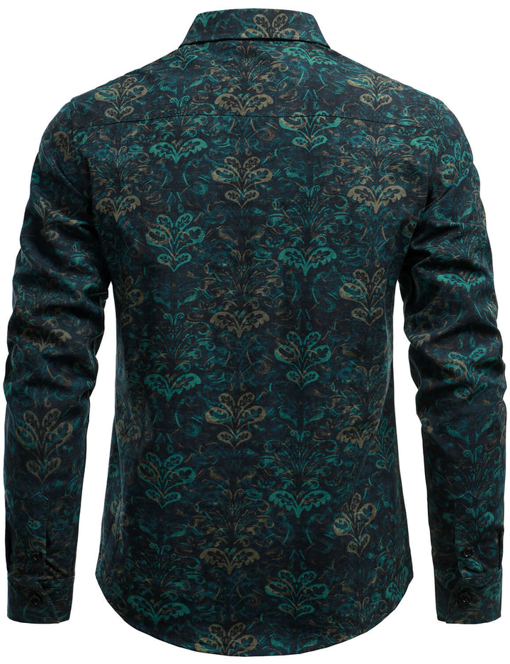 Chemise boutonnée décontractée à manches longues et imprimé abstrait rétro pour hommes