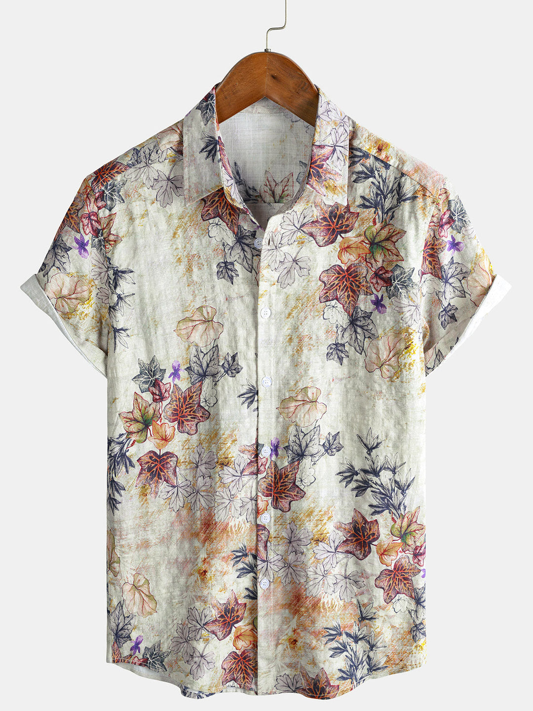 Chemise Resort à Manches Courtes avec Imprimé Botanique Aquarelle pour Homme
