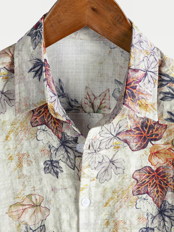 Chemise Resort à Manches Courtes avec Imprimé Botanique Aquarelle pour Homme