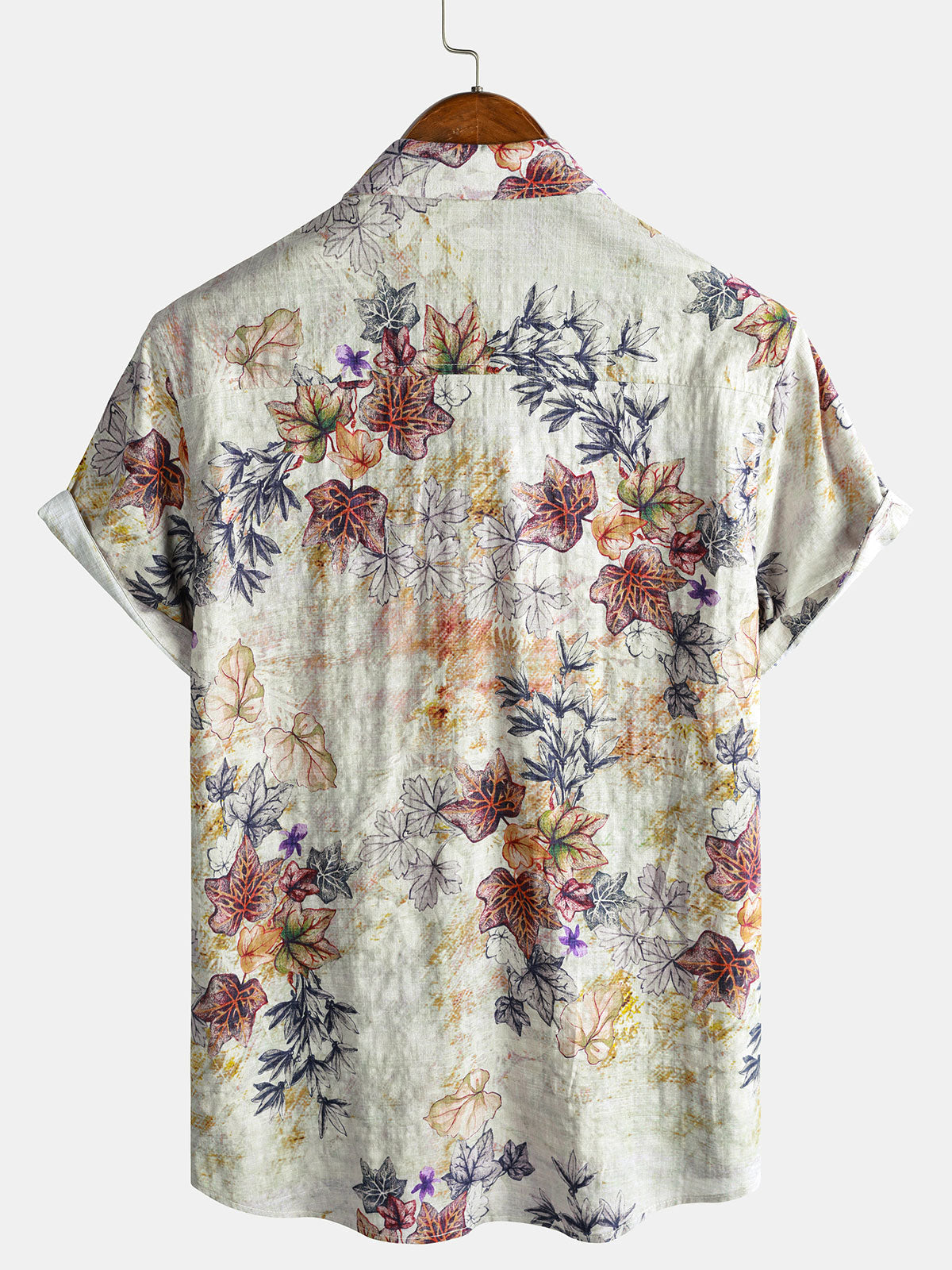 Chemise Homme Resort à Manches Courtes avec Imprimé Feuilles Botaniques Aquarelle