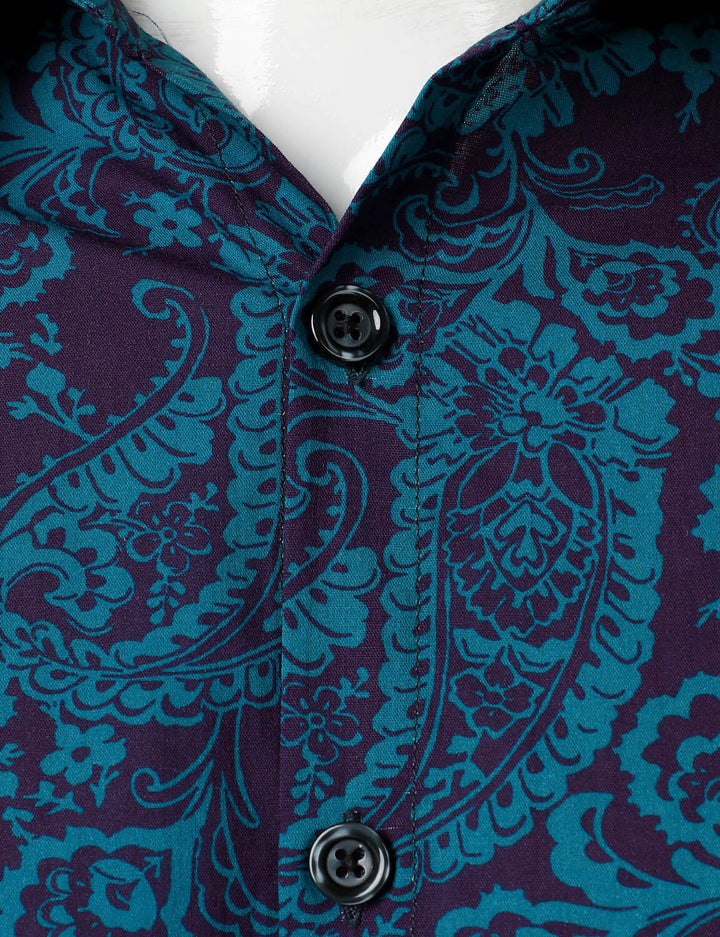 Chemise boutonnée décontractée à manches longues en coton à imprimé cachemire pour hommes