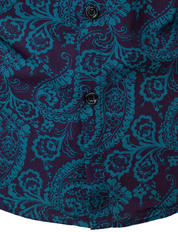 Chemise boutonnée décontractée à manches longues en coton à imprimé cachemire pour hommes