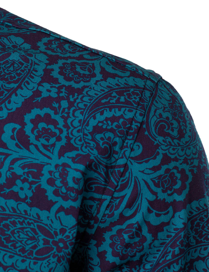 Chemise boutonnée décontractée à manches longues en coton à imprimé cachemire pour hommes