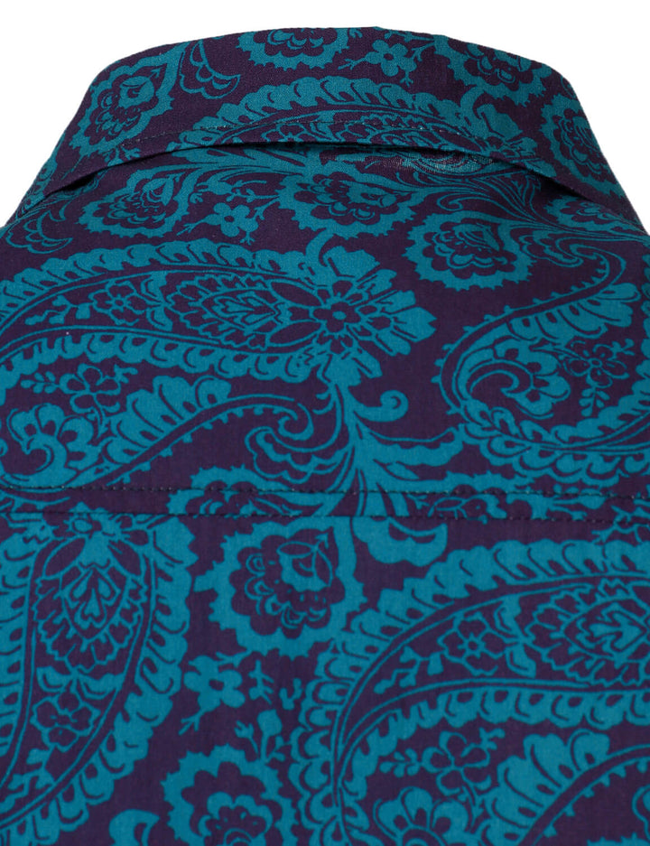 Chemise boutonnée décontractée à manches longues en coton à imprimé cachemire pour hommes