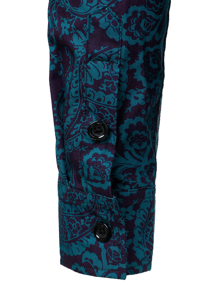 Chemise boutonnée décontractée à manches longues en coton à imprimé cachemire pour hommes