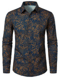 Chemise décontractée à manches longues en coton à imprimé cachemire pour homme
