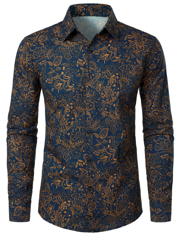 Chemise décontractée à manches longues en coton à imprimé cachemire pour homme