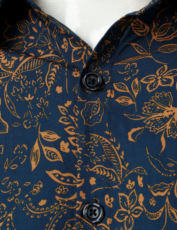 Chemise décontractée à manches longues en coton à imprimé cachemire pour homme